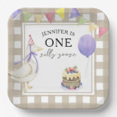 ウォーターカラーのガチョウ 1歳の誕生日 ペーパープレート (正面)