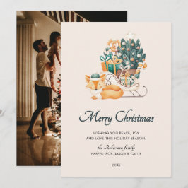ウォーターカラーのキツネのクリスマスそり写真 シーズンカード