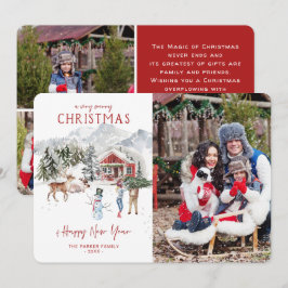 ウォーターカラーのキャビン | クリスマス ホリデー 写真入りグリーティングカード 招待状