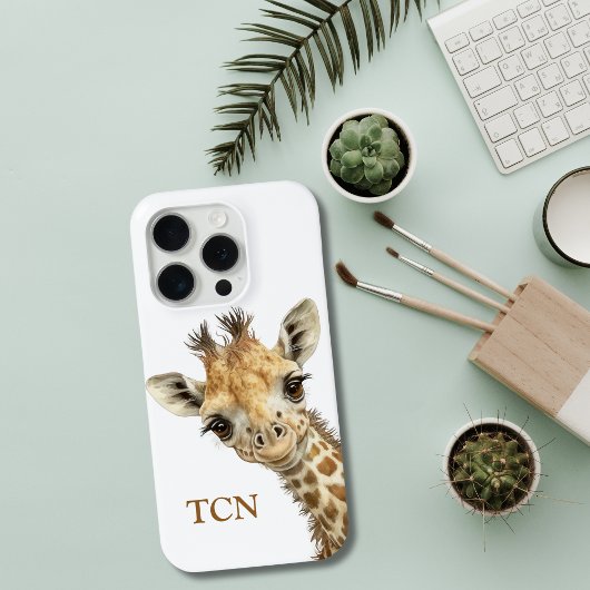 ウォーターカラーのキリンのモノグラムイニシャル かわいい おしゃれ Case-Mate iPhoneケース