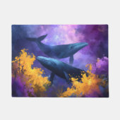 ウォーターカラーのクジラの抽象的な海洋ガーデン ドアマット (正面)