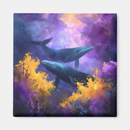 ウォーターカラーのクジラの抽象的な海洋ガーデン マグネット (正面)