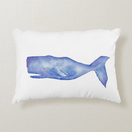 ウォーターカラーのクジラの枕 アクセントクッション (正面)