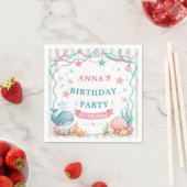 ウォーターカラーのクジラの誕生日パーティー スタンダードカクテルナプキン (インサイチュ)