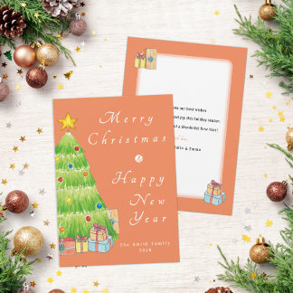 ウォーターカラーのクリスマスと新年のパーソナライズデザイン シーズンカード