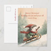 ウォーターカラーのクリスマスのハリネズミ シーズンポストカード (正面/裏面)