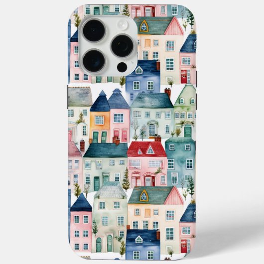 ウォーターカラーのクリスマスの家のシームレスパターン Case-Mate iPhoneケース (裏面)