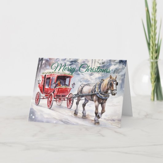 ウォーターカラーのクリスマスの馬車 シーズンカード (正面)