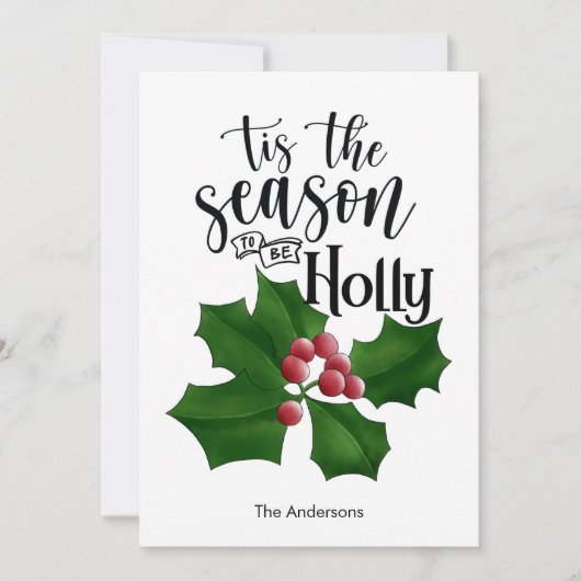 ウォーターカラーのクリスマスカード Holly Jolly シーズンカード (正面)