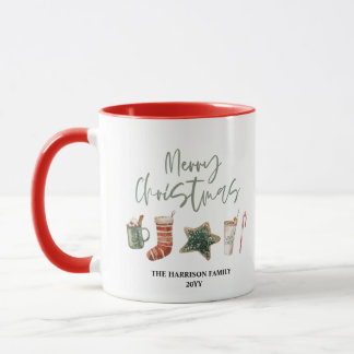 ウォーターカラーのクリスマスクッキー・ドリンク・キャンディケイン マグカップ