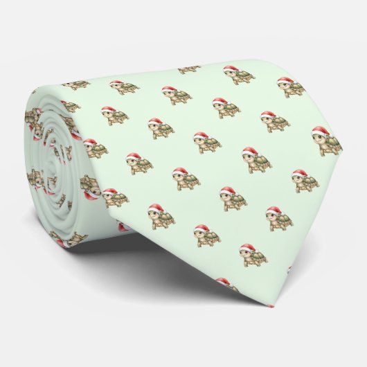 ウォーターカラーのクリスマスゾウガメサンタ帽子 ネクタイ (ロール)