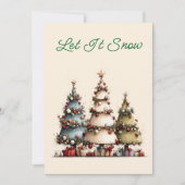ウォーターカラーのクリスマスツリーと雪のデザインのクリスマスカード シーズンカード (正面)