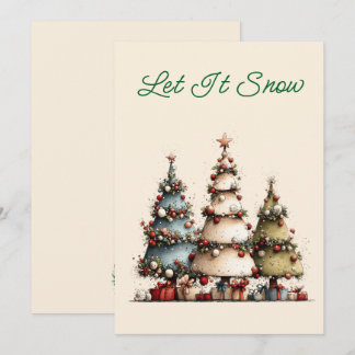 ウォーターカラーのクリスマスツリーと雪のデザインのクリスマスカード シーズンカード