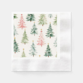 ウォーターカラーのクリスマスツリー パステル ホリデー 縁ありカクテルナプキン