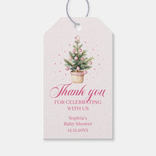ウォーターカラーのクリスマスツリー ベビーシャワー お礼 ギフトタグ (正面)