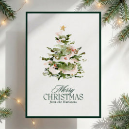 ウォーターカラーのクリスマスツリー ホリデー グリーンボーダー シーズンカード