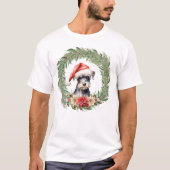 ウォーターカラーのクリスマスフラワーデザインの犬 Tシャツ (正面)