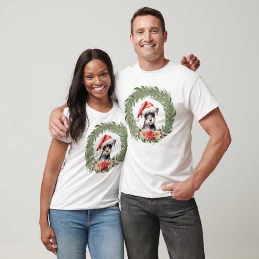 ウォーターカラーのクリスマスフラワーデザインの犬 Tシャツ (ユニセックス)