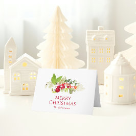 ウォーターカラーのクリスマスホーリーベリーと常緑樹 カード