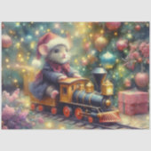 ウォーターカラーのクリスマスモグラの汽車デコパージュ 薄葉紙 (正面)