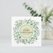 ウォーターカラーのクリスマスリースのホリデーカード シーズンカード (スタンド正面)