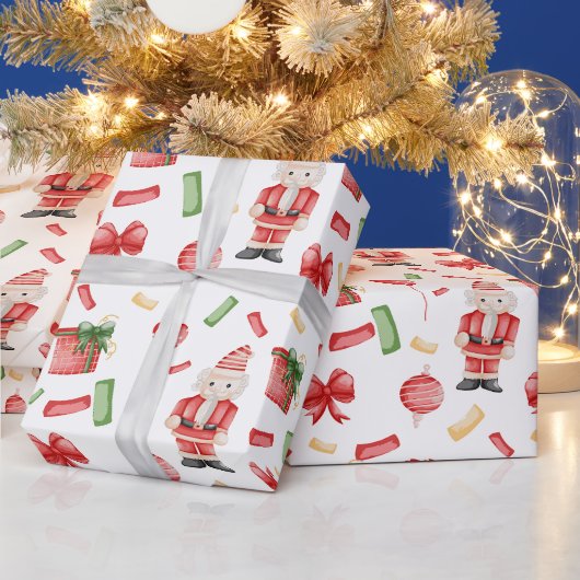 ウォーターカラーのクリスマス・くるみ割り人形と飾り ラッピングペーパー (クリスマス)