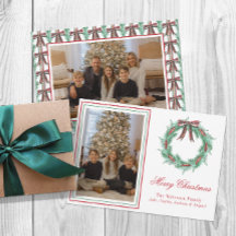 ウォーターカラーのクリスマス・タータンチェック柄リボンリース 写真