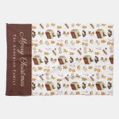 ウォーターカラーのクリスマス ホリデーベーキング キッチンタオル (横)