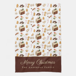 ウォーターカラーのクリスマス ホリデーベーキング キッチンタオル