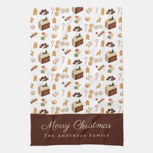 ウォーターカラーのクリスマス ホリデーベーキング キッチンタオル (縦)