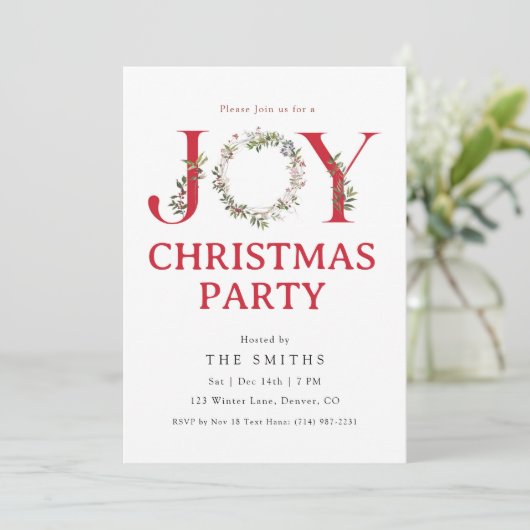 ウォーターカラーのグリーンがあふれるJOYクリスマスパーティー招待状 招待状 (スタンド正面)