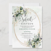 ウォーターカラーのグリーンが美しいSweet 16 Sage Green 招待状 (正面)