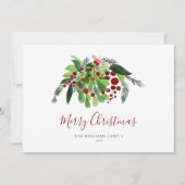 ウォーターカラーのグリーンと赤い実のスクリプト クリスマス (正面)