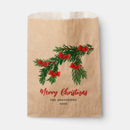 ウォーターカラーのグリーンに赤いリボンのクリスマス フェイバーバッグ