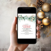 ウォーターカラーのグリーンを使ったクリスマスのディナーとドリンク 招待状