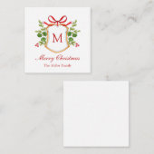 ウォーターカラーのグリーンを使ったモノグラムの紋章 クリスマス ノートカード (正面/裏面)