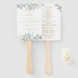 ウォーターカラーのグリーン+フラワーゴールド結婚式プログラム ハンドファン