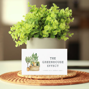 ウォーターカラーのグリーン+鉢植えの観葉植物+ナースリー 名刺