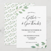 ウォーターカラーのグリーン Thanksgiving ディナー 招待状 (正面/裏面)