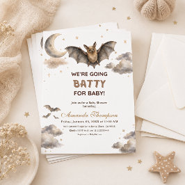 ウォーターカラーのコウモリ 赤ちゃんのお祝いにコウモリで大騒ぎしよう Baby Shower 招待状