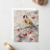 ウォーターカラーのゴシキドリと冬の果実 ノートカード (正面/裏面インサイチュ)
