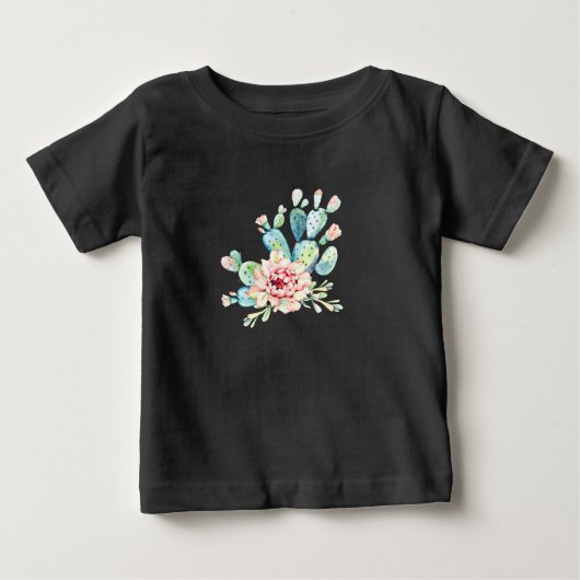 ウォーターカラーのサボテンの花 ベビーTシャツ (正面)