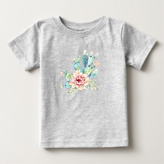 ウォーターカラーのサボテンの花 ベビーTシャツ (正面)
