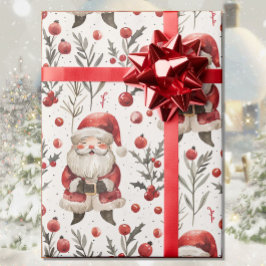 ウォーターカラーのサンタクロース カントリーコテージ クリスマス ラッピングペーパー