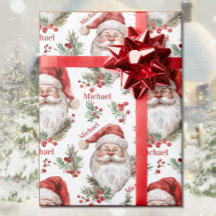 ウォーターカラーのサンタ 名前入り クリスマスコテージ