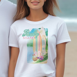 ウォーターカラーのサーフィンビーチのベイビー・オン・ボード Tシャツ