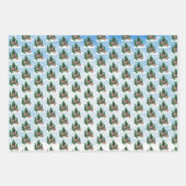 ウォーターカラーのシカのクリスマス ラッピングペーパーシート (正面3)