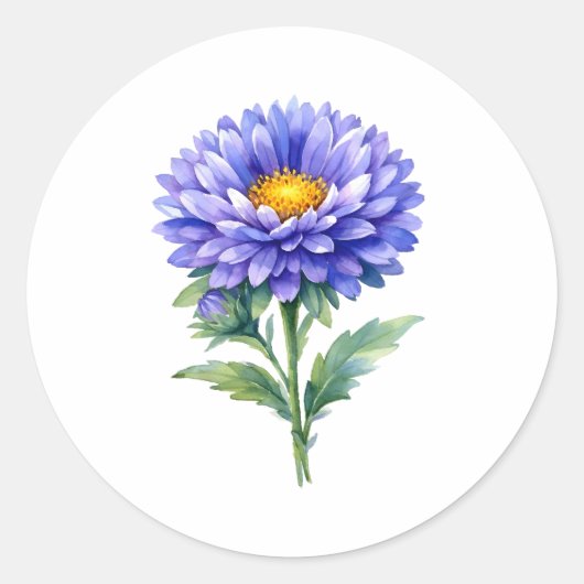 ウォーターカラーのシンボルタイトルエースターの花 ラウンドシール (正面)