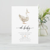 ウォーターカラーのジェンダーニュートラルなガチョウのベビーシャワー 招待状 (スタンド正面)