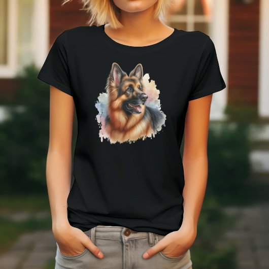 ウォーターカラーのジャーマンシェパード Tシャツ